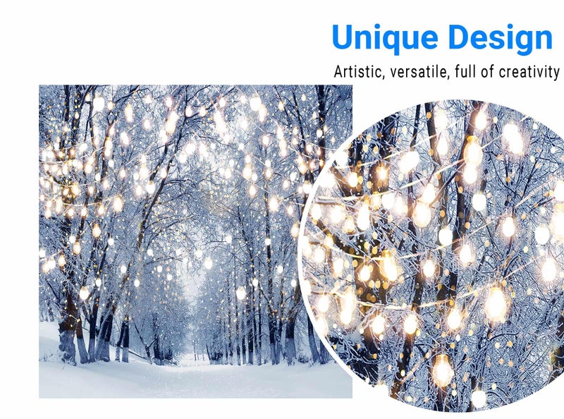 Funnytree 8x8ft Winter Scene Backdrop Wonderland Snowflake Photography Background Bokeh Glitter White Snow Forest Christmas Party Decoration Tree Landscape Kids Photobooth Photo Studio Props - Image 2